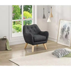 HOMLUX 19.5W Linen Kids Accent Chair with Button Tufted Back & Wooden Legs