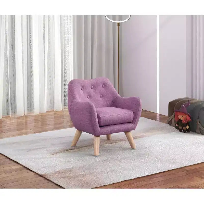 HOMLUX Poltrona per bambini da 19.5W in lino con schienale trapuntato a bottoni e gambe in legno