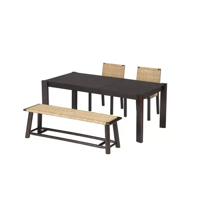 ModernLuxe Set di 2 sedie da pranzo Panca in rattan Panca da esterno, stile rustico moderno, Champagne/Noce