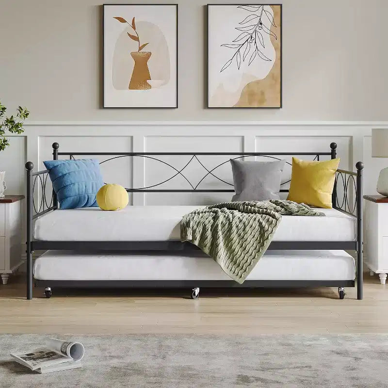 Divano Letto con Letto Estraibile, Divano Letto Singolo con Letto Estraibile, Supporto con Doghe in Metallo, Struttura Letto 2-in-1 per Camera da Letto, Soggiorno, Camera degli Ospiti