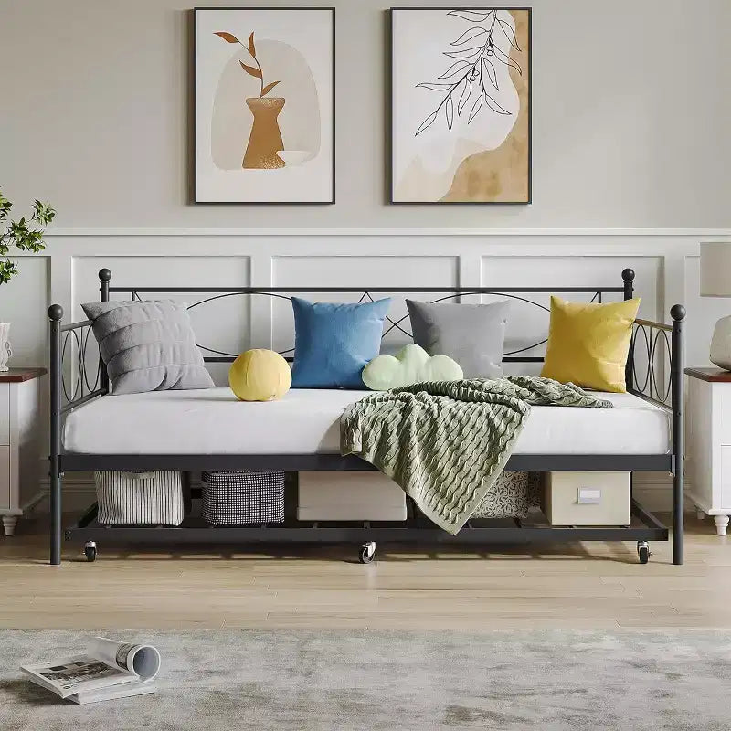 Divano Letto con Letto Estraibile, Divano Letto Singolo con Letto Estraibile, Supporto con Doghe in Metallo, Struttura Letto 2-in-1 per Camera da Letto, Soggiorno, Camera degli Ospiti