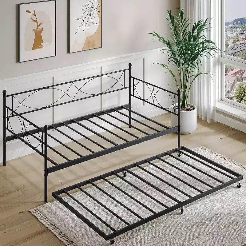 Divano Letto con Letto Estraibile, Divano Letto Singolo con Letto Estraibile, Supporto con Doghe in Metallo, Struttura Letto 2-in-1 per Camera da Letto, Soggiorno, Camera degli Ospiti