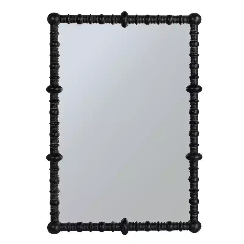 Specchio con cornice in legno con perline e pioli, nero, di Storied Home Chic