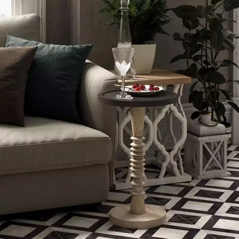 COZAYH Tavolino da Caffè con Vassoio a Pedana per Bevande, Lampade o Piante, Stile Rustico e Fattoria per Soggiorno o Camera da Letto, Piano Nero su Struttura Bianca