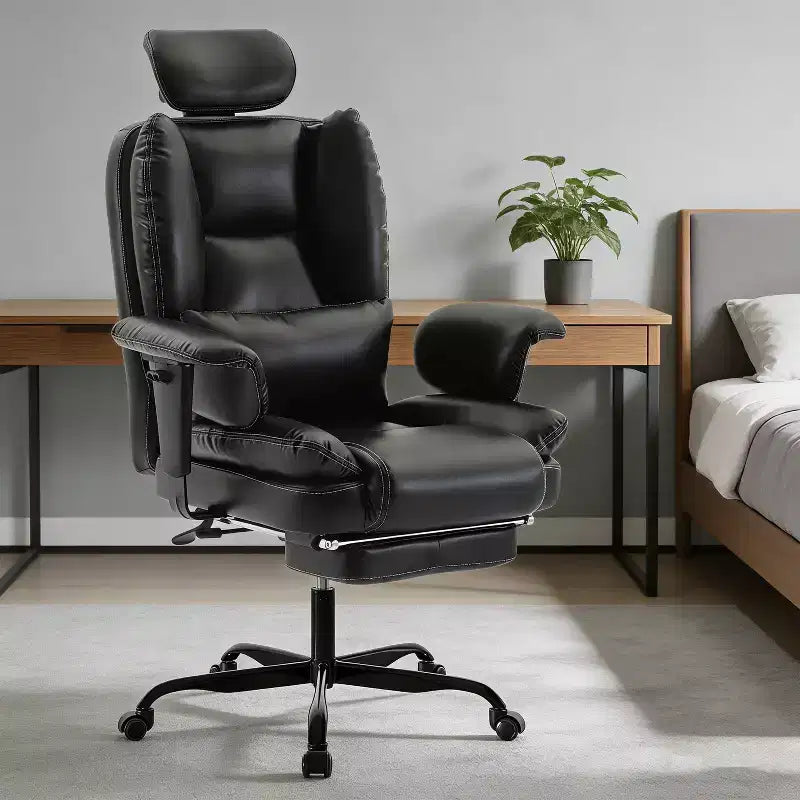 Sedia da ufficio in pelle PU, sedia da computer con supporto lombare e schienale alto, sedia da scrivania ergonomica con poggiatesta sollevabile