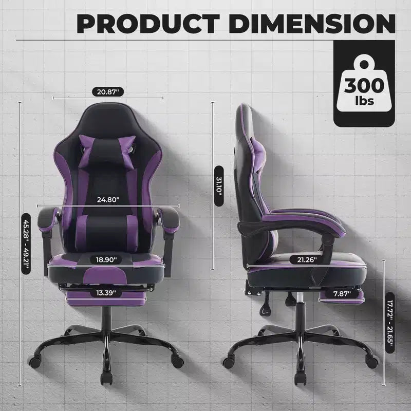 Gaming Chair, Ergonomic Computer Chair with Footrest and Massage Lumbar Support, Height Adjustable Swivel Video Game Chair