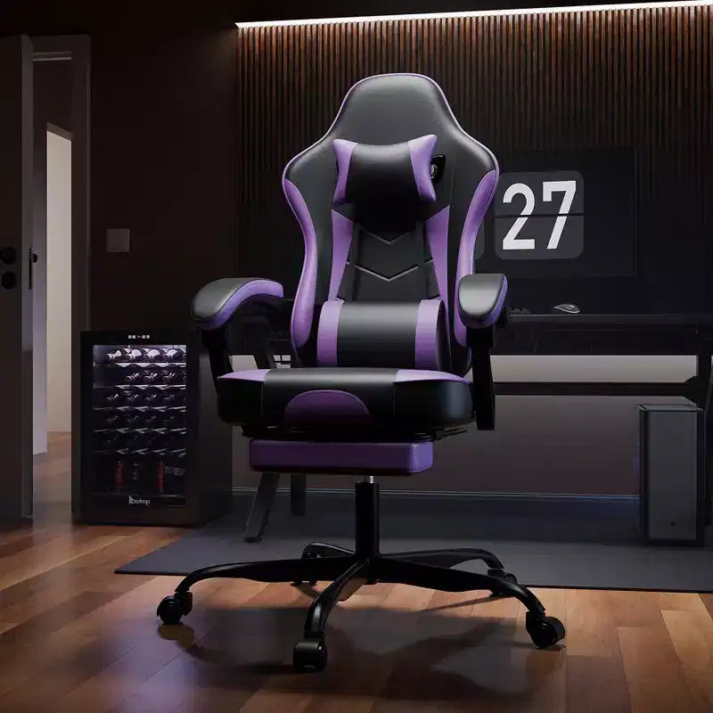 Sedia da gaming, sedia ergonomica da ufficio con poggiapiedi e supporto lombare massaggiante, sedia da videogioco girevole regolabile in altezza
