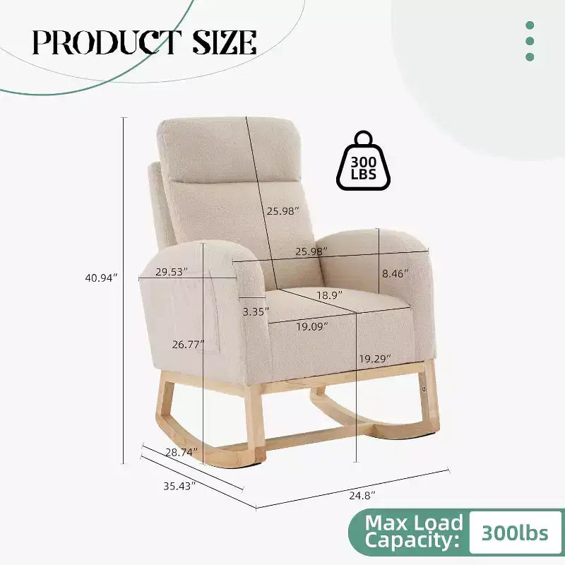 Rocking Chair with Foot Rest, Nursery Rocking Chairs with High Back, Glider Rocking Chair with Pocket, Nursing Chair Accent Living Room