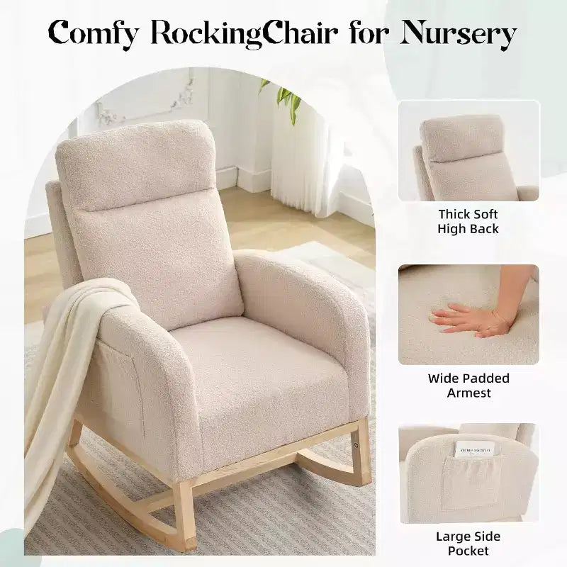 Rocking Chair with Foot Rest, Nursery Rocking Chairs with High Back, Glider Rocking Chair with Pocket, Nursing Chair Accent Living Room