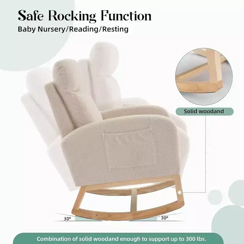 Rocking Chair with Foot Rest, Nursery Rocking Chairs with High Back, Glider Rocking Chair with Pocket, Nursing Chair Accent Living Room