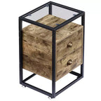 VECELO Modern Nightstand, Bedside End Table with Drawer for Living Room Bedroom, Tempered Glass, Gray