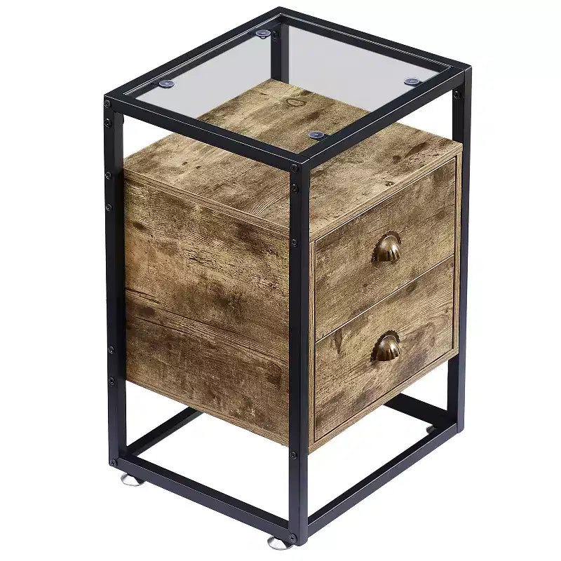 VECELO Modern Nightstand, Bedside End Table with Drawer for Living Room Bedroom, Tempered Glass, Gray