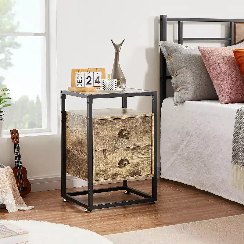 VECELO Modern Nightstand, Bedside End Table with Drawer for Living Room Bedroom, Tempered Glass, Gray