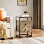 VECELO Modern Nightstand, Bedside End Table with Drawer for Living Room Bedroom, Tempered Glass, Gray
