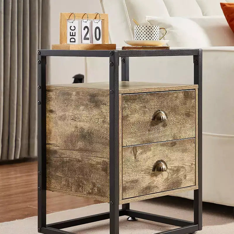 VECELO Modern Nightstand, Bedside End Table with Drawer for Living Room Bedroom, Tempered Glass, Gray