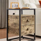VECELO Modern Nightstand, Bedside End Table with Drawer for Living Room Bedroom, Tempered Glass, Gray