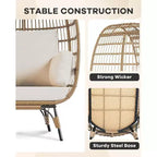 Poltrona a uovo oversize in rattan da esterno con struttura in acciaio e 4 cuscini per patio, portico, cortile, salotti