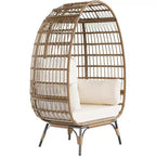 Poltrona a uovo oversize in rattan da esterno con struttura in acciaio e 4 cuscini per patio, portico, cortile, salotti