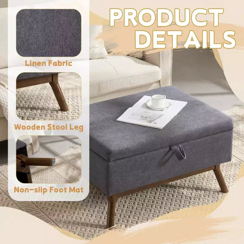 Panca Pouf Contenitore Quadrata Tappezzata Mid-Century Modern Zeus & Ruta per Ingresso, Salotto o Sala Famiglia