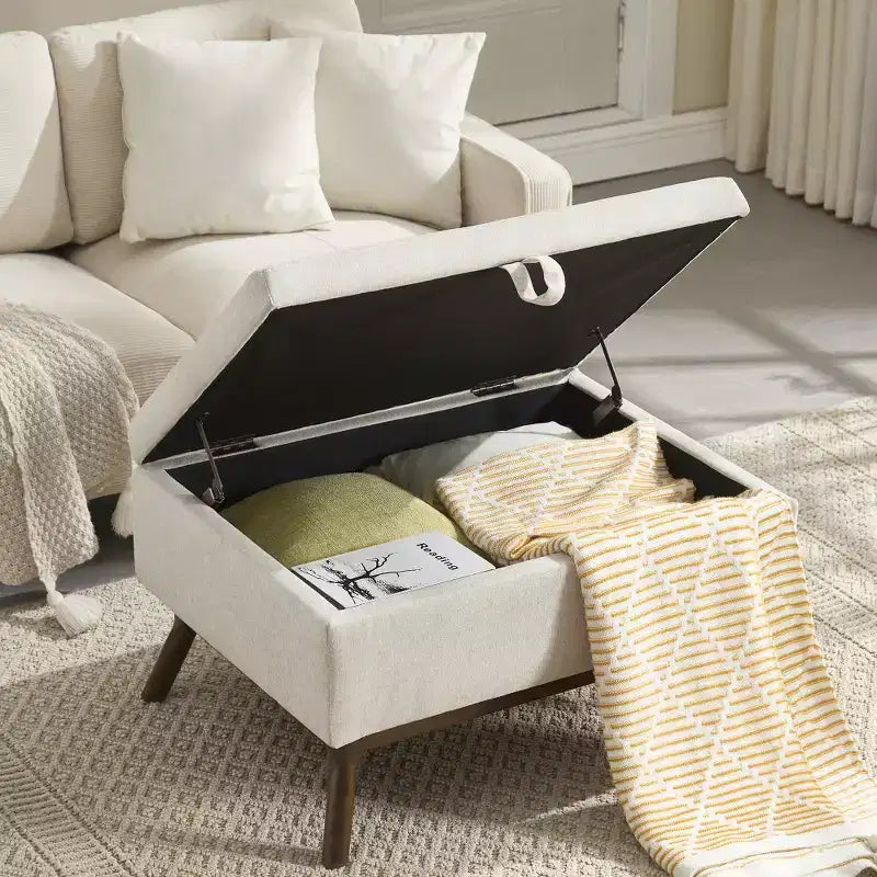 Panca Pouf Contenitore Quadrata Tappezzata Mid-Century Modern Zeus & Ruta per Ingresso, Salotto o Sala Famiglia