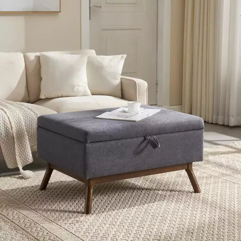 Panca Pouf Contenitore Quadrata Tappezzata Mid-Century Modern Zeus & Ruta per Ingresso, Salotto o Sala Famiglia