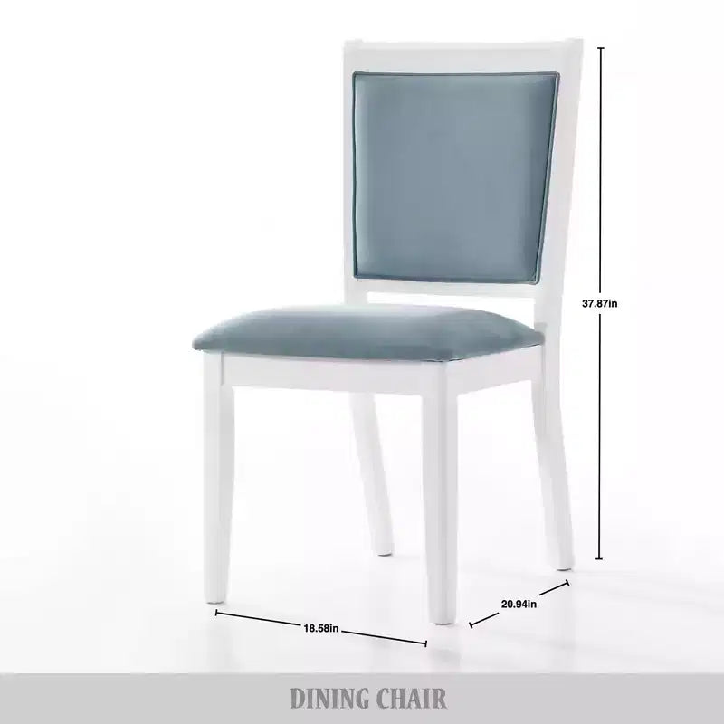 ChaletPosh Set of 6 White Wooden Dining Chair with Light Blue Velvet Cover