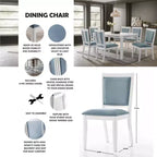 ChaletPosh Set of 6 White Wooden Dining Chair with Light Blue Velvet Cover