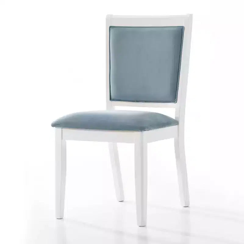 ChaletPosh Set of 6 White Wooden Dining Chair with Light Blue Velvet Cover
