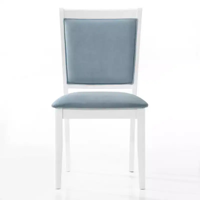 ChaletPosh Set of 6 White Wooden Dining Chair with Light Blue Velvet Cover