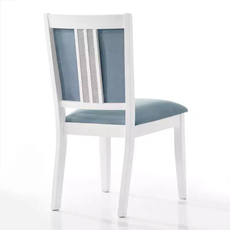 ChaletPosh Set of 6 White Wooden Dining Chair with Light Blue Velvet Cover