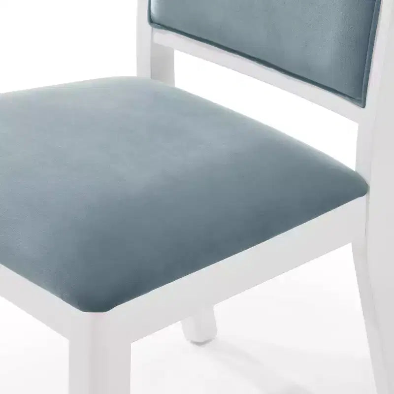 ChaletPosh Set of 6 White Wooden Dining Chair with Light Blue Velvet Cover