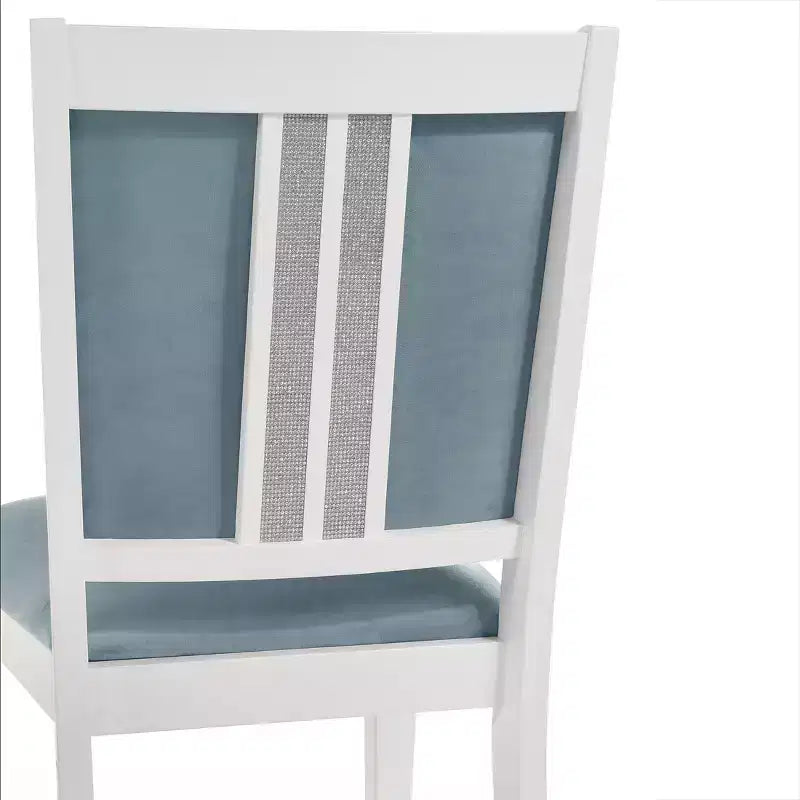 ChaletPosh Set of 6 White Wooden Dining Chair with Light Blue Velvet Cover
