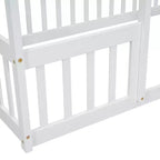 MAYEERTY Twin Wood House-shaped Floor Bed with Fence, Guardrails White