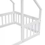 MAYEERTY Twin Wood House-shaped Floor Bed with Fence, Guardrails White