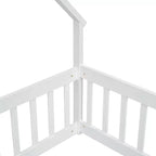 MAYEERTY Twin Wood House-shaped Floor Bed with Fence, Guardrails White