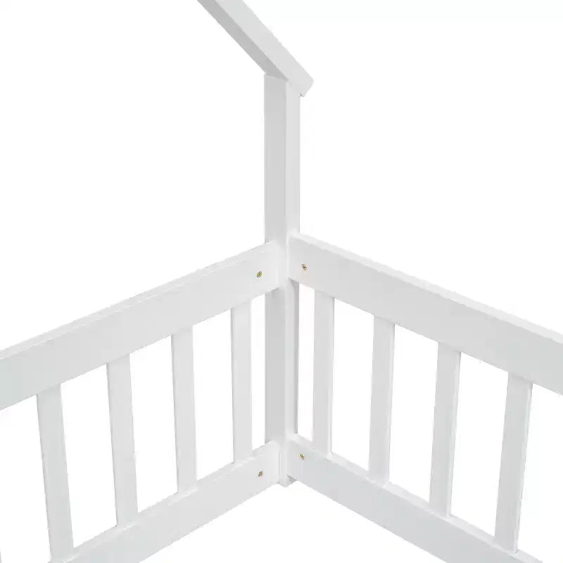 MAYEERTY Twin Wood House-shaped Floor Bed with Fence, Guardrails White