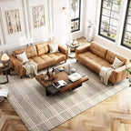 3-Seater Sofa Couch, 83 Wide Faux Leather Sofa Couch with Spring Cushion, Modern Sofa with Deep Seats Orange