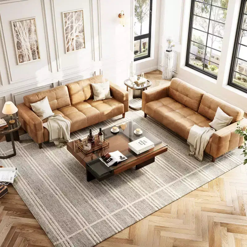 3-Seater Sofa Couch, 83 Wide Faux Leather Sofa Couch with Spring Cushion, Modern Sofa with Deep Seats Orange