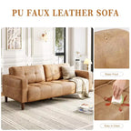 3-Seater Sofa Couch, 83 Wide Faux Leather Sofa Couch with Spring Cushion, Modern Sofa with Deep Seats Orange