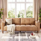 3-Seater Sofa Couch, 83 Wide Faux Leather Sofa Couch with Spring Cushion, Modern Sofa with Deep Seats Orange