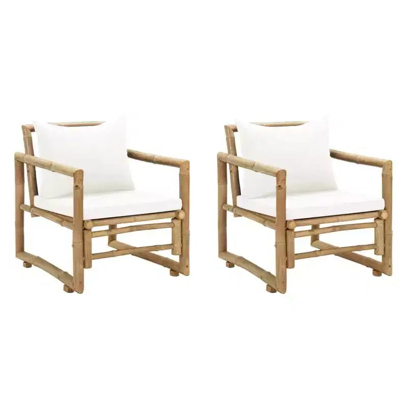 vidaXL Garden Chair Set of 2 Bamboo Bamboo, Polyester Standard Durable
