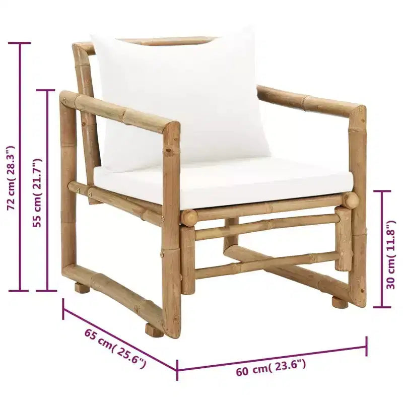 vidaXL Garden Chair Set of 2 Bamboo Bamboo, Polyester Standard Durable