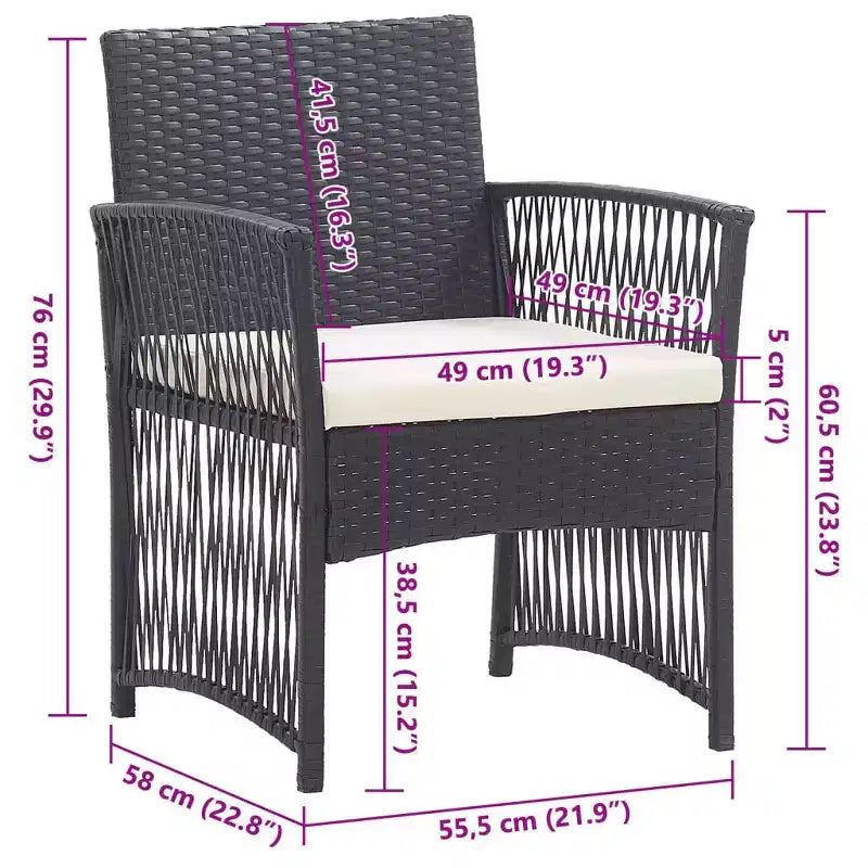 vidaXL Sedie da Giardino 2 pz Sedie da Pranzo da Esterno con Cuscini in Polirattan - Nere