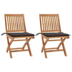 vidaXL 2X Solid Acacia Wood Patio Chairs with Taupe Cushions - Durable Foldable Teak Outdoor Seating for Gardens, Patios, Decks, and Cafes
