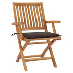 vidaXL Solid Teak Wood Patio Chairs with Comfortable Taupe Cushions - Set of 2 - Weather Resistant, Foldable Garden Chairs for Indoor/Outdoor Use