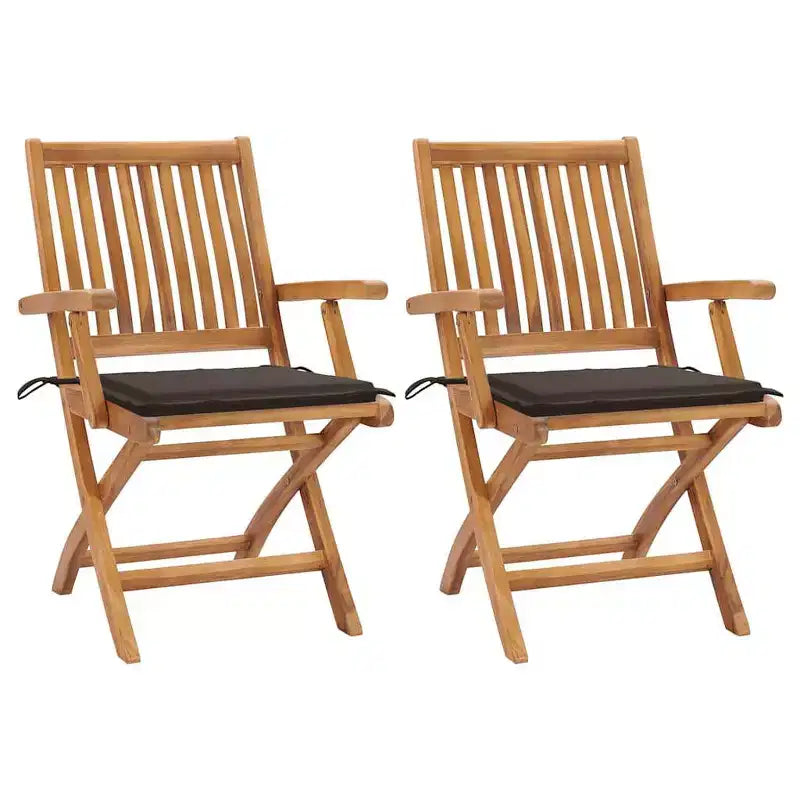 vidaXL Sedie da giardino in legno massello di teak con comodi cuscini tortora - Set da 2 - Sedie da giardino pieghevoli e resistenti alle intemperie per uso interno/esterno