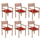 vidaXL Solid Teak Wood Stackable Patio Chairs with Cushions - Set of 6, Easy Assembly, Comfortable Outdoor Seating, Weather Resistant and Durable
