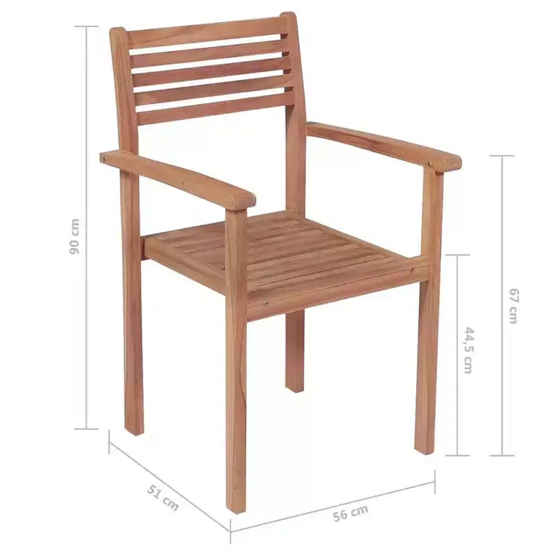 vidaXL Set of 6 Stackable Patio Chairs - Durable Teak Wood Outdoor Furniture with Fine Sanded Finish, Suitable for Homes, Offices, Bars and Cafes