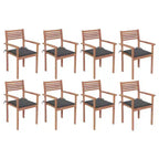 vidaXL Stackable Patio Chairs with Cushions- 8 Pieces, Solid Teak Wood, Suitable for Home, Office, Bar, Caf, Outdoors, Easy Storage, Anthracite