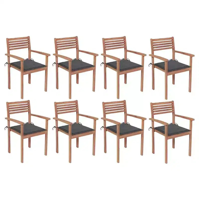 vidaXL Stackable Patio Chairs with Cushions- 8 Pieces, Solid Teak Wood, Suitable for Home, Office, Bar, Caf, Outdoors, Easy Storage, Anthracite